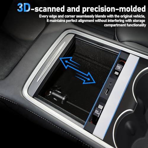 SHINELINERS 65W USB Charger Hub for Tesla Model Y Juniper 2025,2026 Accessories- 4-Port Fast Charging Hub with Sliding Cover, 2 Type-C Docking Station for Tesla Model 3 Highland 2024-2026 - Image 2