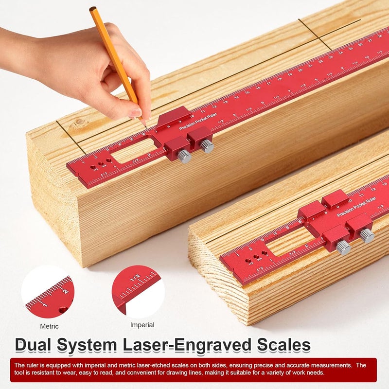 3 قطع من مسطرة كتلة الانزلاق من نوع T من الألومنيوم بزاوية 45 درجة ومقياس إمبراطوري متري - Image 5