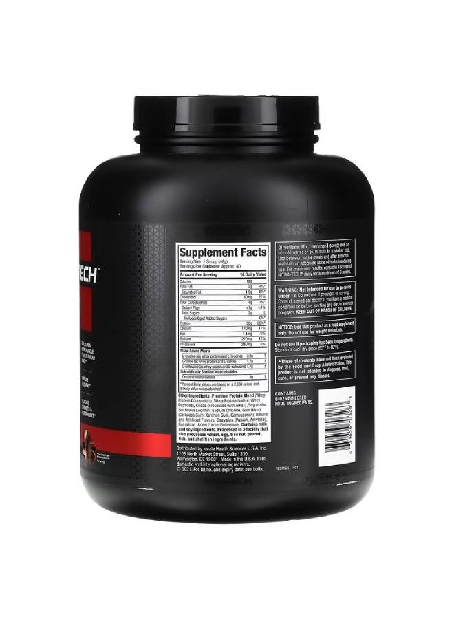 MuscleTech Nitro-Tech Whey Protein Powder, 30g Protein, 3g Creatine, 6.6g BCAAs, Clinically Studied Formula, Milk Chocolate, 1.81kg (4Lb), 40 Servings - Image 2