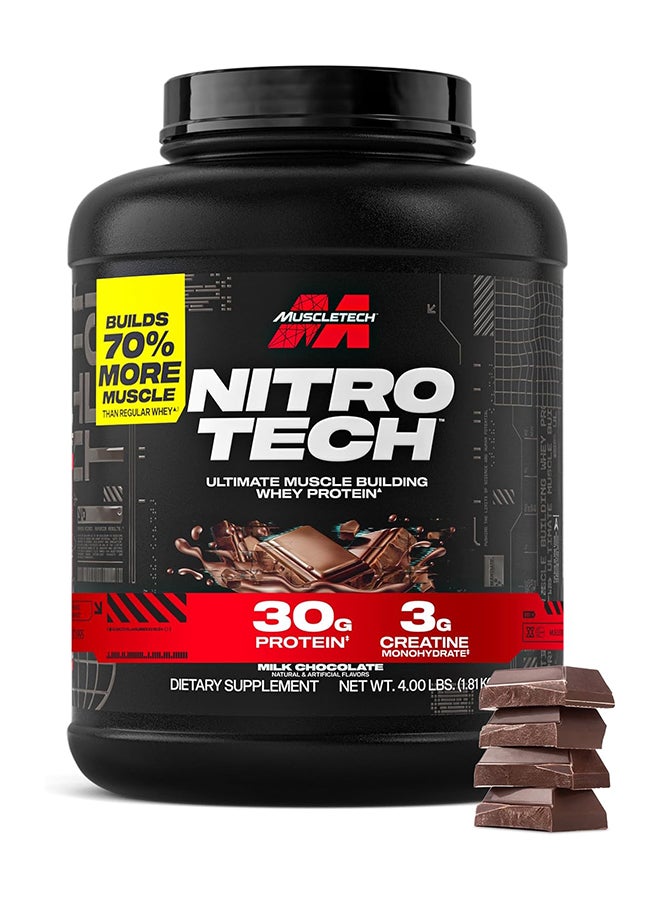 MuscleTech Nitro-Tech Whey Protein Powder, 30g Protein, 3g Creatine, 6.6g BCAAs, Clinically Studied Formula, Milk Chocolate, 1.81kg (4Lb), 40 Servings - Image 1