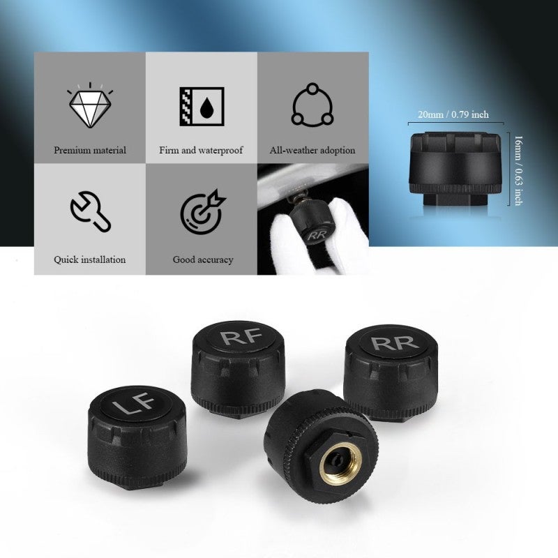 Wireless Tire Pressure Monitor: Black, 4 High-Accuracy Waterproof Sensors - Real-Time Pressure & Temperature Monitoring, Audible Alarm, Auto Wake/Hibernate Tire Pressure Monitoring System for Android - Image 2