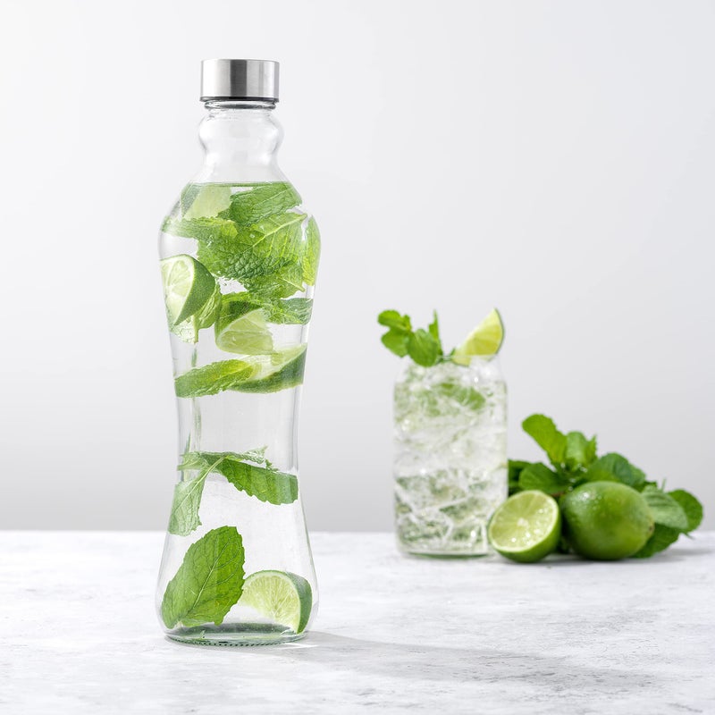 JoyJolt JoyJolt Glass Water Bottles - 2pc Glass Water Bottle Set. 32 oz Water Bottles, Clear Glass Bottles with Lids (Stainless Steel, Leakproof Seal). 1 Liter Water Bottles for Juicing or Iced Tea Bottle  - Image 3