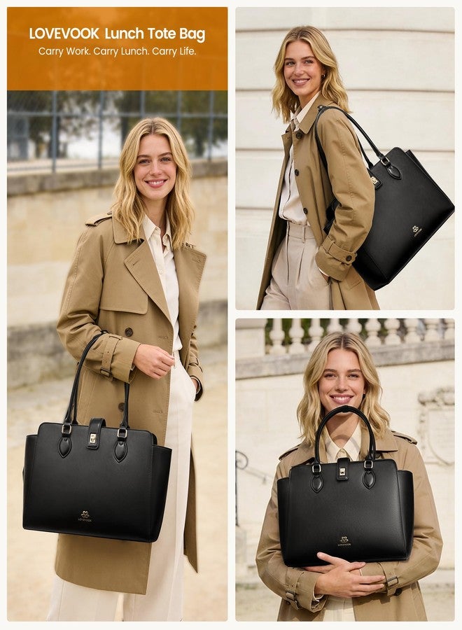 LOVEVOOK Lunch Tote Bag for Women, 2-in-1 Work Tote Bag with Lunch Compartment, Insulated Lunch Bag & 15.6 Inch Laptop Bag for Women, Ideal for Teacher, Nurse and Camping Use, Black - Image 4