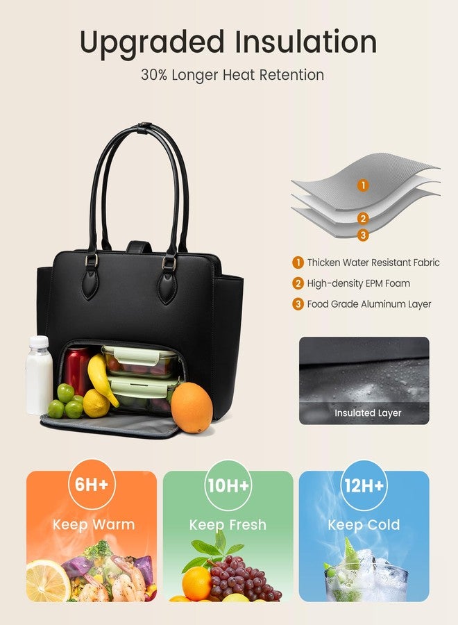 LOVEVOOK Lunch Tote Bag for Women, 2-in-1 Work Tote Bag with Lunch Compartment, Insulated Lunch Bag & 15.6 Inch Laptop Bag for Women, Ideal for Teacher, Nurse and Camping Use, Black - Image 2