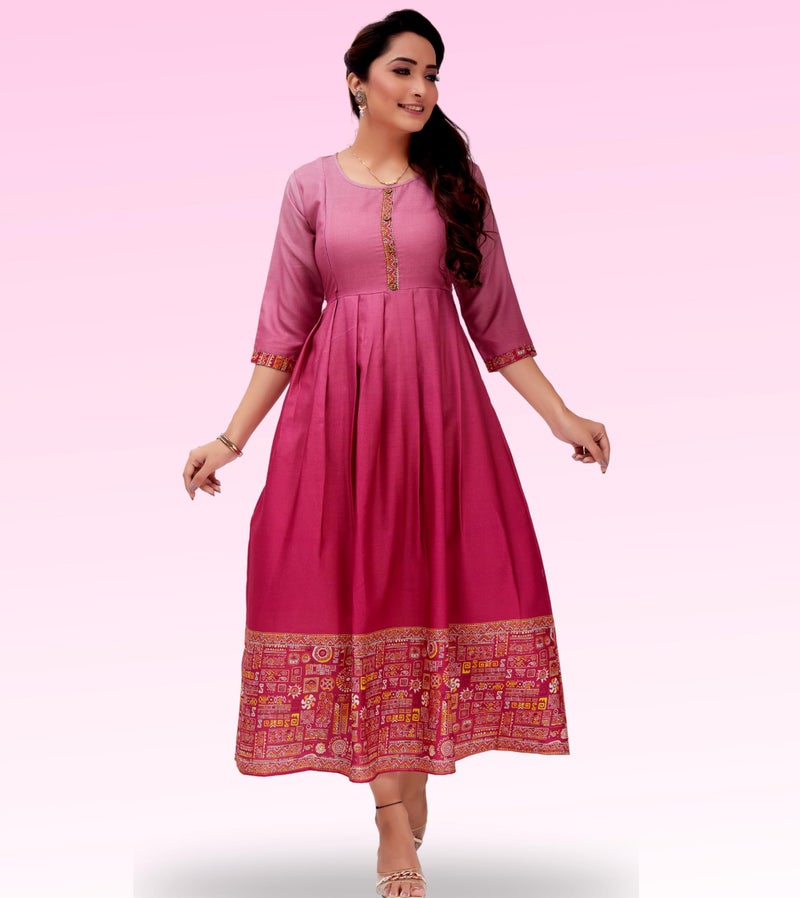 RITIJYA Feeding Kurtis for Women with Zip | Relaxed Fit Maternity Gown Pregnancy Dress for Nursing Mothers | Viscose Rayon | Maternity Wear Feeding Dress Tops (3XL, Pink,9013_46) - Image 5