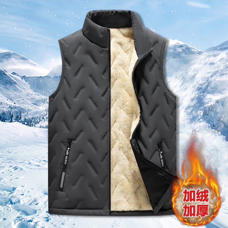 Popular vest mens low-cost public version pressure label loose fleece-lined thick lambswool vest outdoor coat mens dad wear Gray - Image 2