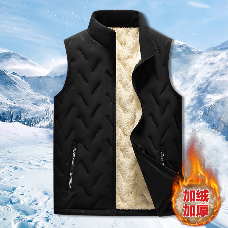 Popular vest mens low-cost public version pressure label loose fleece-lined thick lambswool vest outdoor coat mens dad wear Gray - Image 1