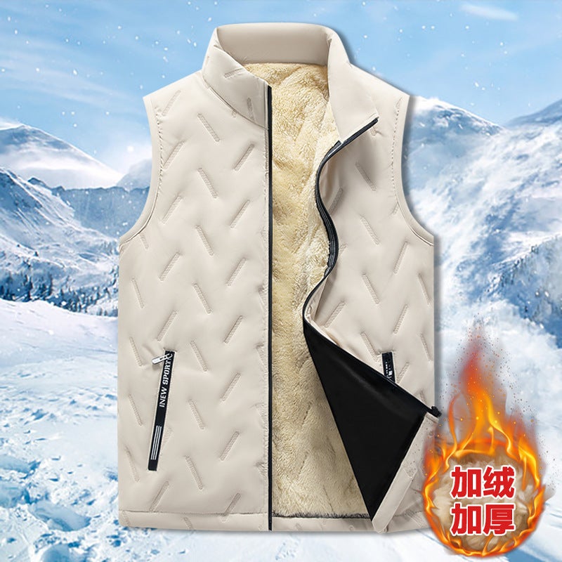 Popular vest mens low-cost public version pressure label loose fleece-lined thick lambswool vest outdoor coat mens dad wear Gray - Image 3