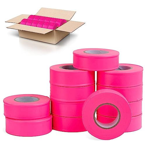 AdirPro 12 Pack Fluorescent Flagging Tape - Multipurpose Neon Marking Tape - Great Visual Labeling & Tagging for Home & Workplace Use (Fluorescent Pink, 150 feet) - Image 1