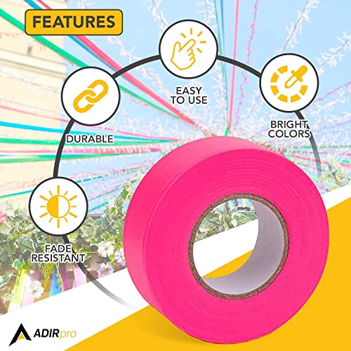 AdirPro 12 Pack Fluorescent Flagging Tape - Multipurpose Neon Marking Tape - Great Visual Labeling & Tagging for Home & Workplace Use (Fluorescent Pink, 150 feet) - Image 4