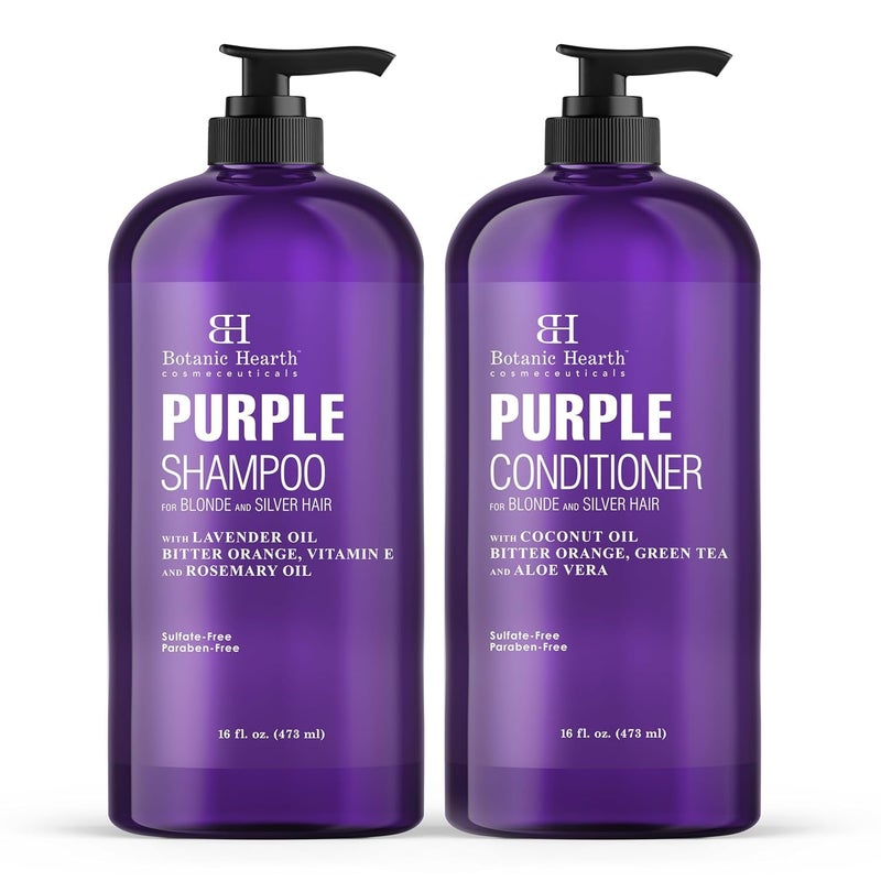 Botanic Hearth Purple Shampoo And Conditioner Set | For All Shades Of Blonde, Silver And Gray Hair | Enhances Highlights | Sulfate Free, Paraben Free, 16 Fl Oz Each - Image 1