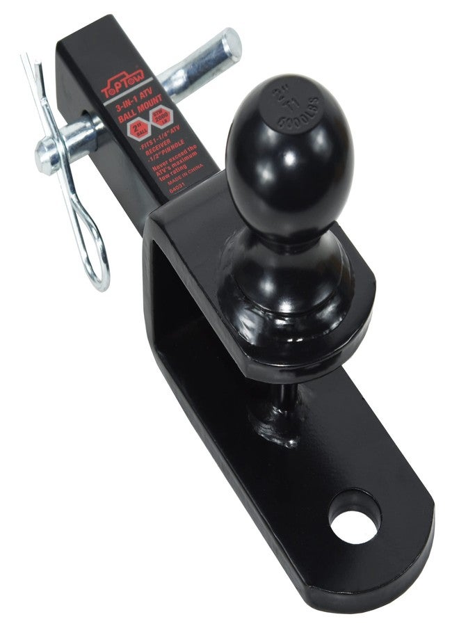 TOPTOW ATV/UTV Hitch Adapter 64031, 2 inch Ball, Fits for 1-1/4 inch Receiver, with 1/2 inch Pin - Image 1