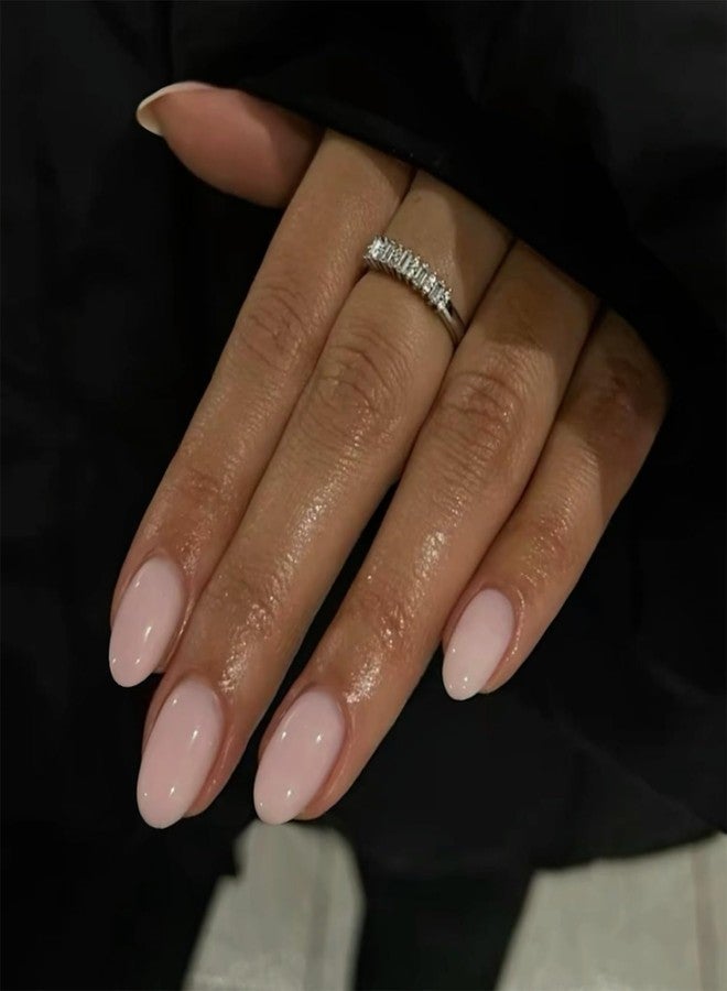 KXAMELIE Dusty Pink Press on Nails Short Oval Acrylic Nails Press ons Solid Color Medium Short Fake Nails for Women Reusable Thick Round Glue on Nails for Finger Decoration 24 Pcs - Image 1