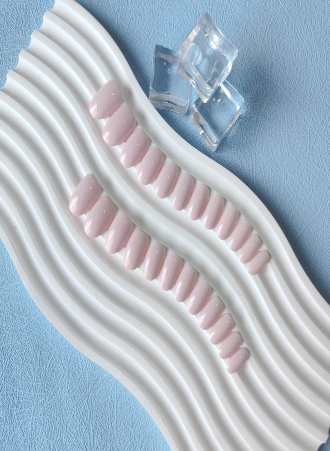 KXAMELIE Dusty Pink Press on Nails Short Oval Acrylic Nails Press ons Solid Color Medium Short Fake Nails for Women Reusable Thick Round Glue on Nails for Finger Decoration 24 Pcs - Image 4