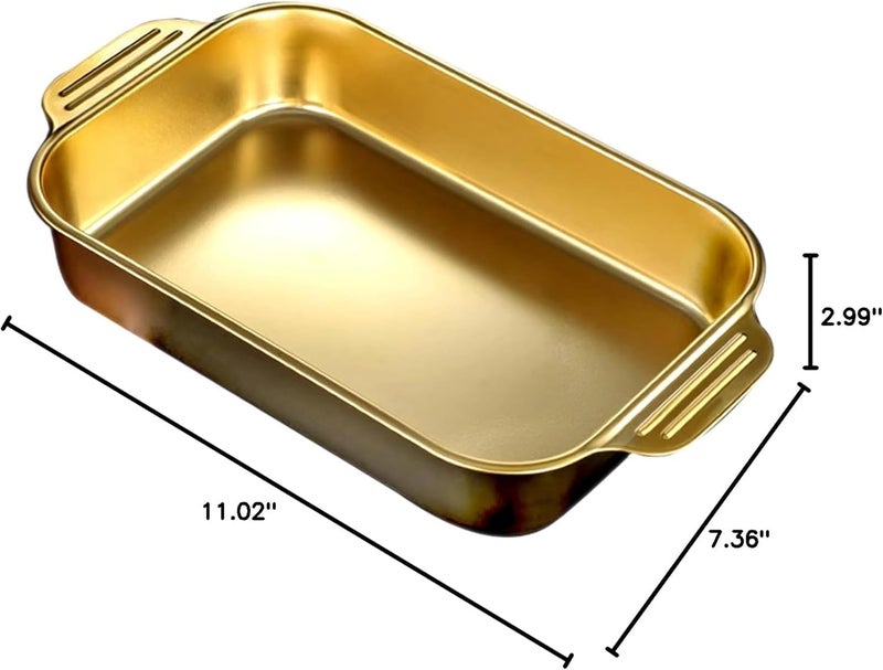 Valajogi Rectangular Deep Stainless Steel Roasting Pan Lasagna Pan with Handles-Roaster Tray Baking Sheet Steam Pan for Casserole Turkey Bread Steak - Oven Dishwasher Safe (Golden) - Image 2