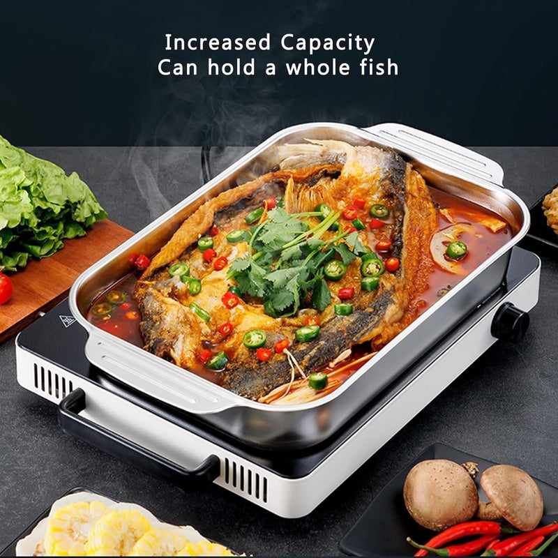 Valajogi Rectangular Deep Stainless Steel Roasting Pan Lasagna Pan with Handles-Roaster Tray Baking Sheet Steam Pan for Casserole Turkey Bread Steak - Oven Dishwasher Safe (Golden) - Image 3