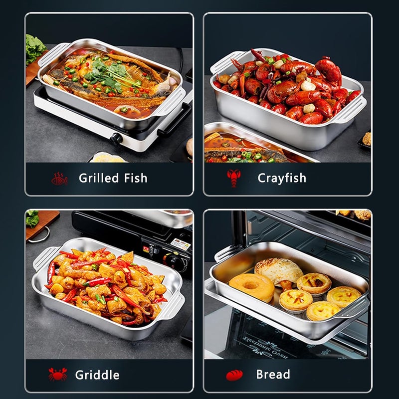 Valajogi Rectangular Deep Stainless Steel Roasting Pan Lasagna Pan with Handles-Roaster Tray Baking Sheet Steam Pan for Casserole Turkey Bread Steak - Oven Dishwasher Safe (Golden) - Image 4
