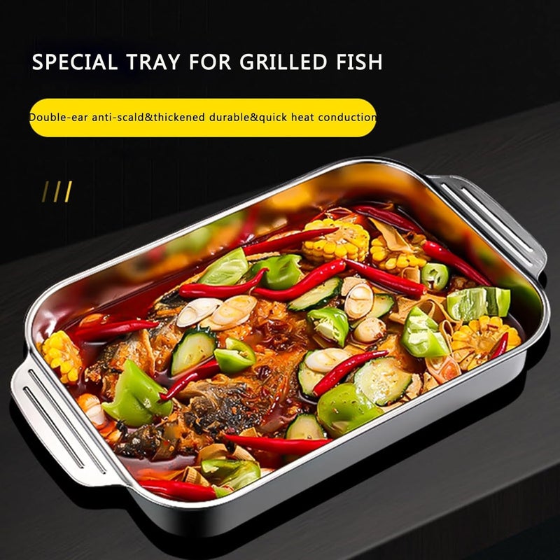 Valajogi Rectangular Deep Stainless Steel Roasting Pan Lasagna Pan with Handles-Roaster Tray Baking Sheet Steam Pan for Casserole Turkey Bread Steak - Oven Dishwasher Safe (Golden) - Image 5