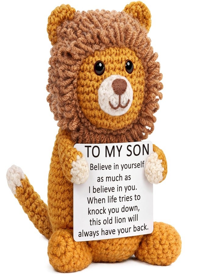 WELLBANEE Son Gifts from Mom, Graduation Birthday Crochet for Teen Boy College Military Adult, Lion Encouragement Present to My Son from Mother Dad Father, Inspirational Keepsake Gift Desk Decorations - Image 1