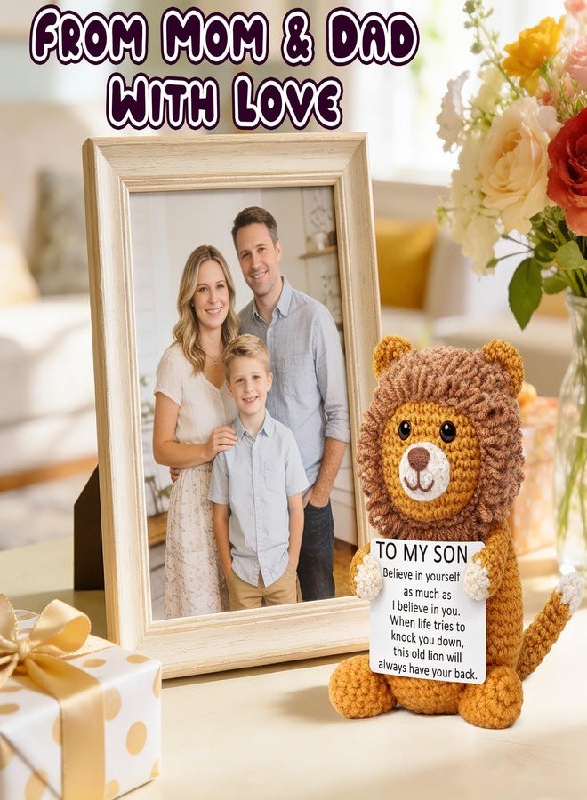 WELLBANEE Son Gifts from Mom, Graduation Birthday Crochet for Teen Boy College Military Adult, Lion Encouragement Present to My Son from Mother Dad Father, Inspirational Keepsake Gift Desk Decorations - Image 5