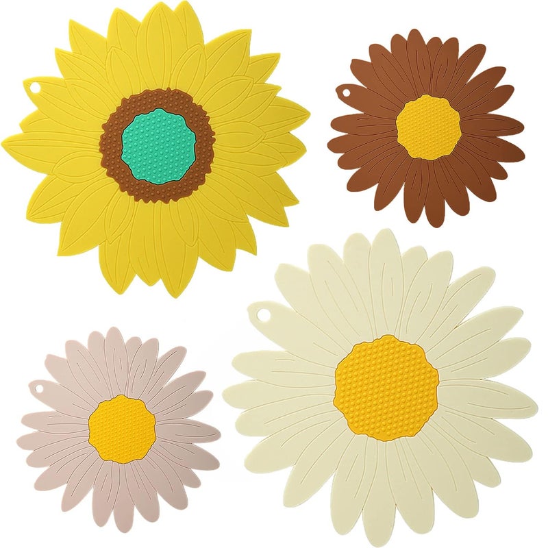 BENCI AntiHot Silicone Trivet Mat 75 55 Inch Daisy Flower Shape Heat Resistant Anti Slip Place Mat for Hot Pots Pans Holder Kitchen Insulation Coaster Hot Pad for Dishes Multi Set of 4 - Image 1