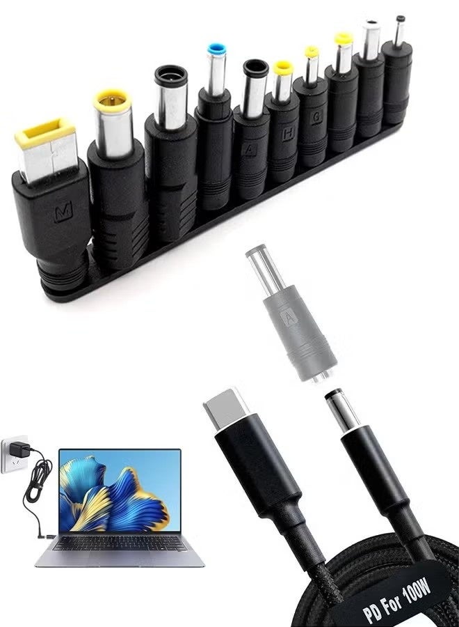 USB C to DC Adapters 10 Pcs Power Plug Kit, 100W 1.8m PD Power Cable & 5.5x2.1mm Round Barrel Jack for Laptop Charging, Compatible with Sony, Toshiba, Samsung, Acer, Asus, Lenovo, Dell, HP - Image 1