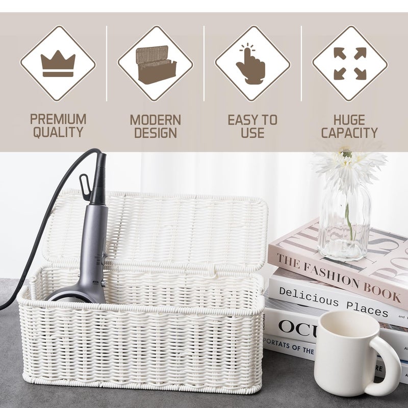 Cantalop Cable Management Box, Handmade Rattan Cable Organizer with 2 Open Slots, Cord Hider for Power Strip, Router & USB Hub, Registered U.S. Design Patent (D1,112,102), 13" x 5.1" x 5.1", White - Image 4