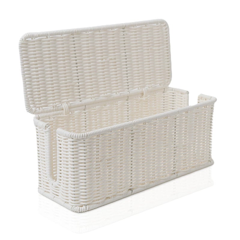 Cantalop Cable Management Box, Handmade Rattan Cable Organizer with 2 Open Slots, Cord Hider for Power Strip, Router & USB Hub, Registered U.S. Design Patent (D1,112,102), 13" x 5.1" x 5.1", White - Image 1