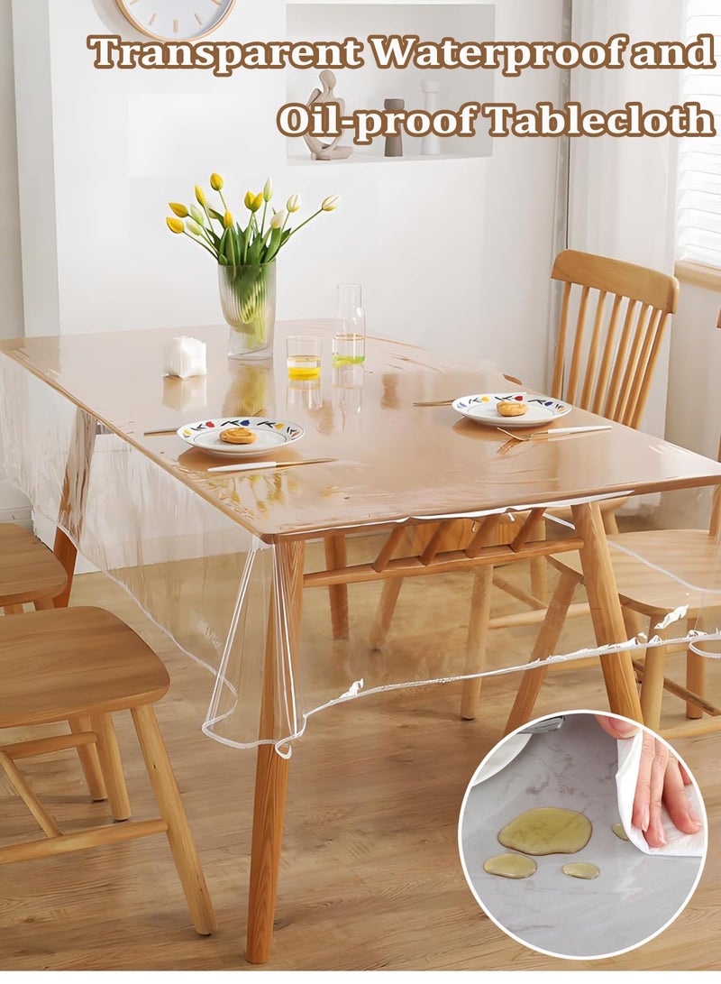 مفرش طاولة شفاف 140 سم × 180 سم مفرش طاوله بلاستيك، غطاء طاولة من البلاستيك PVC، مفرش طاولة مستطيل مقاوم للماء، غطاء مفرش طاولة شفاف مقاوم للزيت لطاولات الطعام، واقي طاولة مستطيل - Image 1