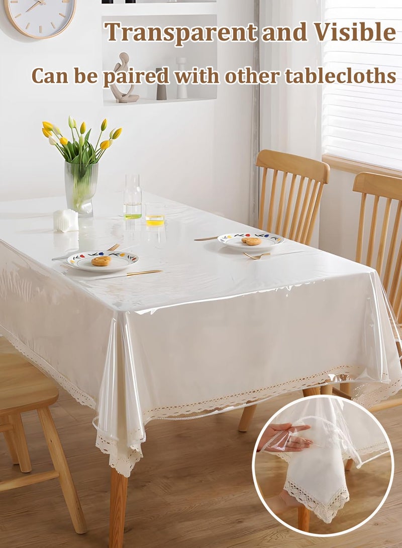 مفرش طاولة شفاف 140 سم × 180 سم مفرش طاوله بلاستيك، غطاء طاولة من البلاستيك PVC، مفرش طاولة مستطيل مقاوم للماء، غطاء مفرش طاولة شفاف مقاوم للزيت لطاولات الطعام، واقي طاولة مستطيل - Image 4