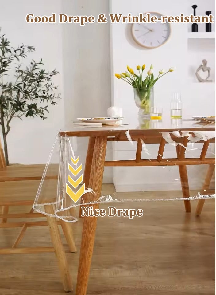 مفرش طاولة شفاف 140 سم × 180 سم مفرش طاوله بلاستيك، غطاء طاولة من البلاستيك PVC، مفرش طاولة مستطيل مقاوم للماء، غطاء مفرش طاولة شفاف مقاوم للزيت لطاولات الطعام، واقي طاولة مستطيل - Image 3