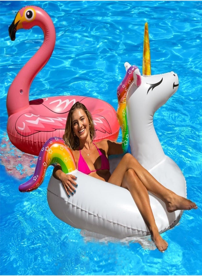BELLSBERRY 2-Pack Inflatable Pool Floats | Unicorn & Flamingo Float Rafts Pool & Beach Toys - Image 1