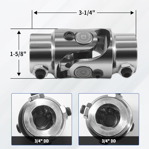 RABROPAR 3/4 DD X 3/4 DD Steering Shaft Universal U Joint Coupling, Powder Coated Universal Steering Shaft Coupler Chrome Steel, 3/4" DD to 3/4" DD Single Steering Shaft Joint - Image 2