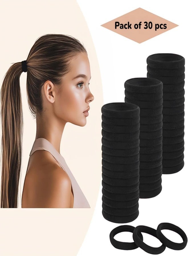 RIANZ Pack of 30 Black Hair Ties for Women Girls, Seamless Thick Black Hair Band, Elastic Hair Ties No Damage Ponytail Holder, Hair Accessories Gifts (Black Pack of 30 - Thin Design) - Image 3