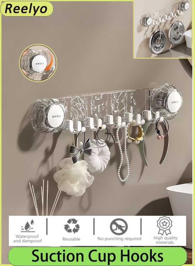 Suction Cup Hooks Strong Suction Cup Hooks Folding No Drill Removable Wall Acrylic Modern Heavy Duty Shower Towel Hooks for Bathroom Kitchen With 5 Sliding Hooks （White）  - Image 1
