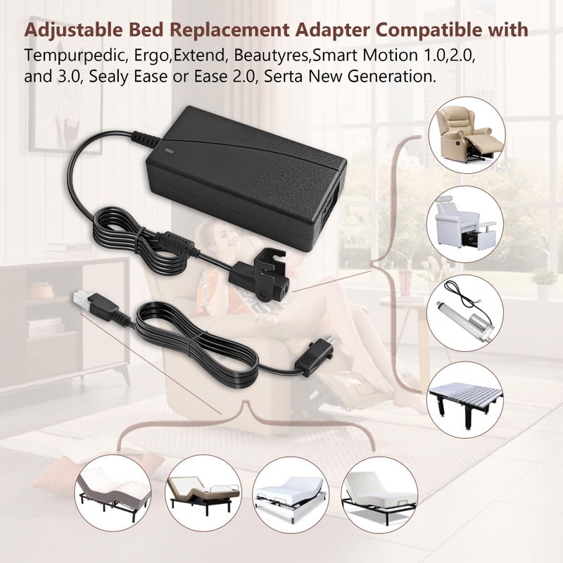 GnoTis Adjustable Bed Parts Replacement Switching Power Supply, 29v Adjustable Bed Base Recliner Power Supply Compatible for Ergo, Extend, Sealy Ease, Electric Bed Replacement Parts, 13.7 FT Cord - Image 2