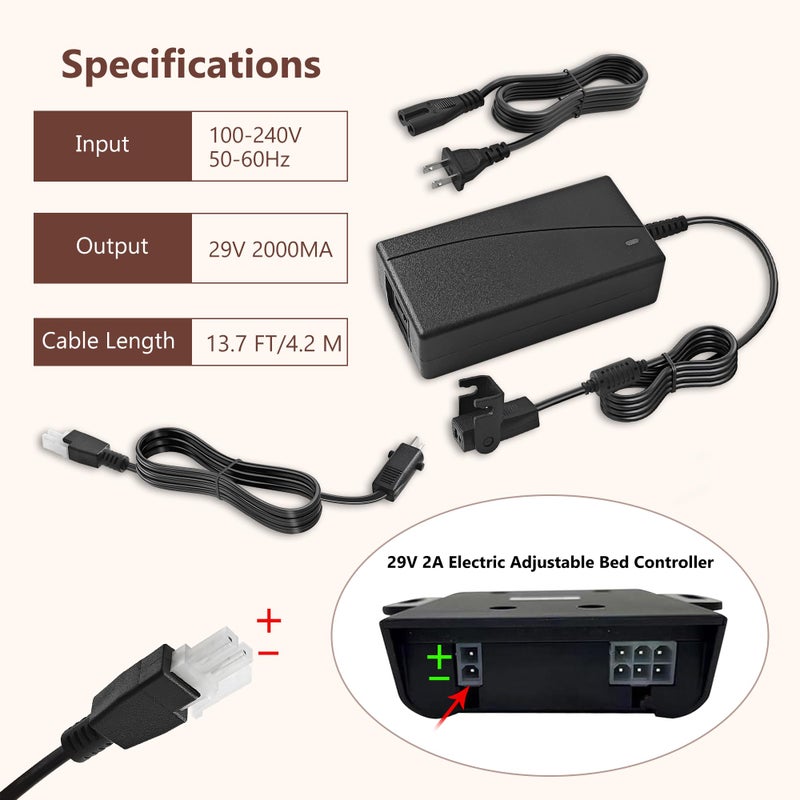 GnoTis Adjustable Bed Parts Replacement Switching Power Supply, 29v Adjustable Bed Base Recliner Power Supply Compatible for Ergo, Extend, Sealy Ease, Electric Bed Replacement Parts, 13.7 FT Cord - Image 4