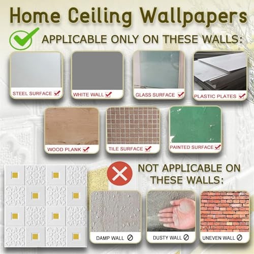 Barebeauty Foam 3D Ceiling Wallpaper for Living Room,Bedroom,Hall,Home Wall Tiles Panel,False Roof Ceiling Self-Adhesive Stickers (70 X 70 Cm) (3D-Brick White Gold, Pack of 2) - Image 4