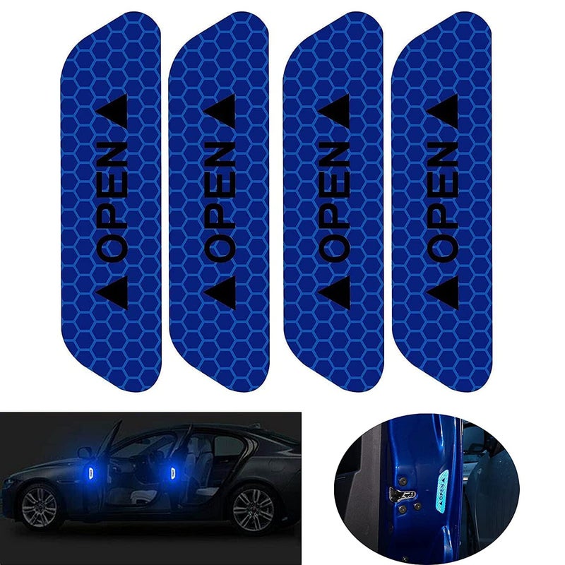 Careflection Shop360 Car Door Reflective Open Sign Fluorescent Warning Sticker Night Decal Anti-Collision Mark (4 Pieces),Universal Auto Nylon Fabric Vinyl Strip(Cobalt Blue) - Self-Adhesive,2.5 Cm - Image 3