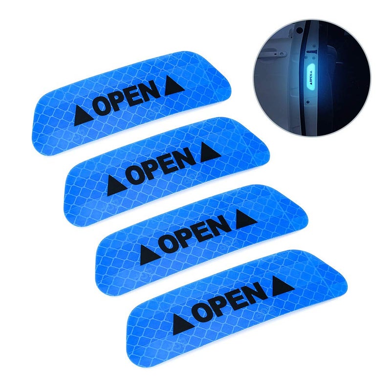 Careflection Shop360 Car Door Reflective Open Sign Fluorescent Warning Sticker Night Decal Anti-Collision Mark (4 Pieces),Universal Auto Nylon Fabric Vinyl Strip(Cobalt Blue) - Self-Adhesive,2.5 Cm - Image 2