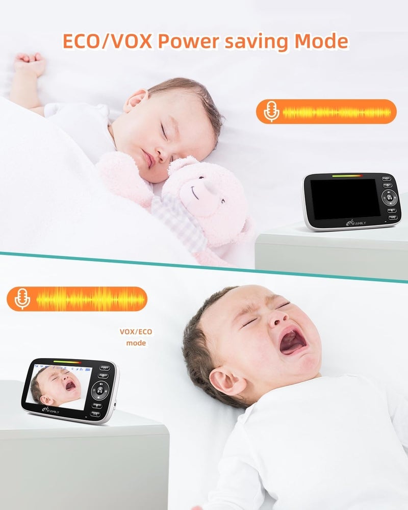 iFamily مراقب الأطفال iFamily بشاشة مقسمة كبيرة مع فيديو ومراقبة صوتية مع كاميرتين ونطاق بعيد وتحريك وإمالة ورؤية ليلية ومستشعر درجة الحرارة وميزة التحدث ثنائي الاتجاه وساعة تغذية وأغاني مهدئة - Image 5