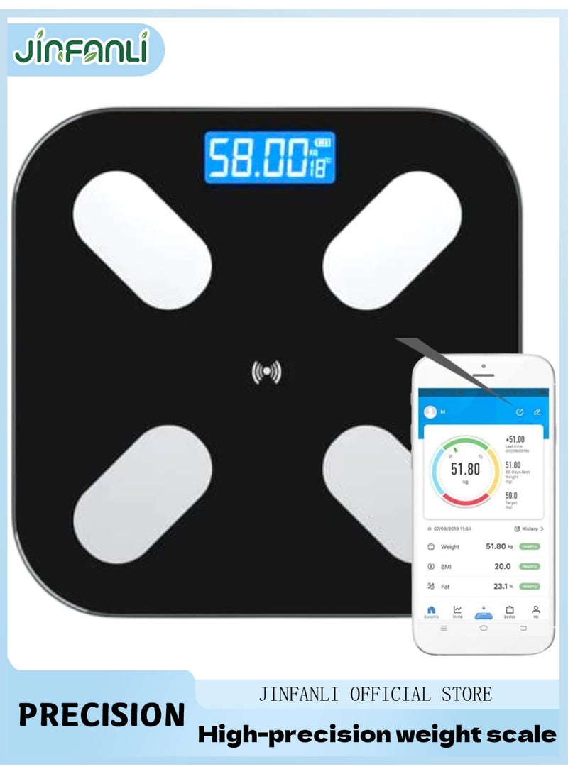 جين فان ل أنا ميزان ذكي لقياس وزن الجسم، ميزان حمام رقمي مزود بتقنية البلوتوث، ميزان دهون الجسم، ١٢ قياسًا، الوزن/دهون الجسم/مؤشر كتلة الجسم، تحليل تكوين الجسم للياقة البدنية، أسود، رطل/كجم، للاستخدام المنزلي والصالة الرياضية واليومي - Image 1