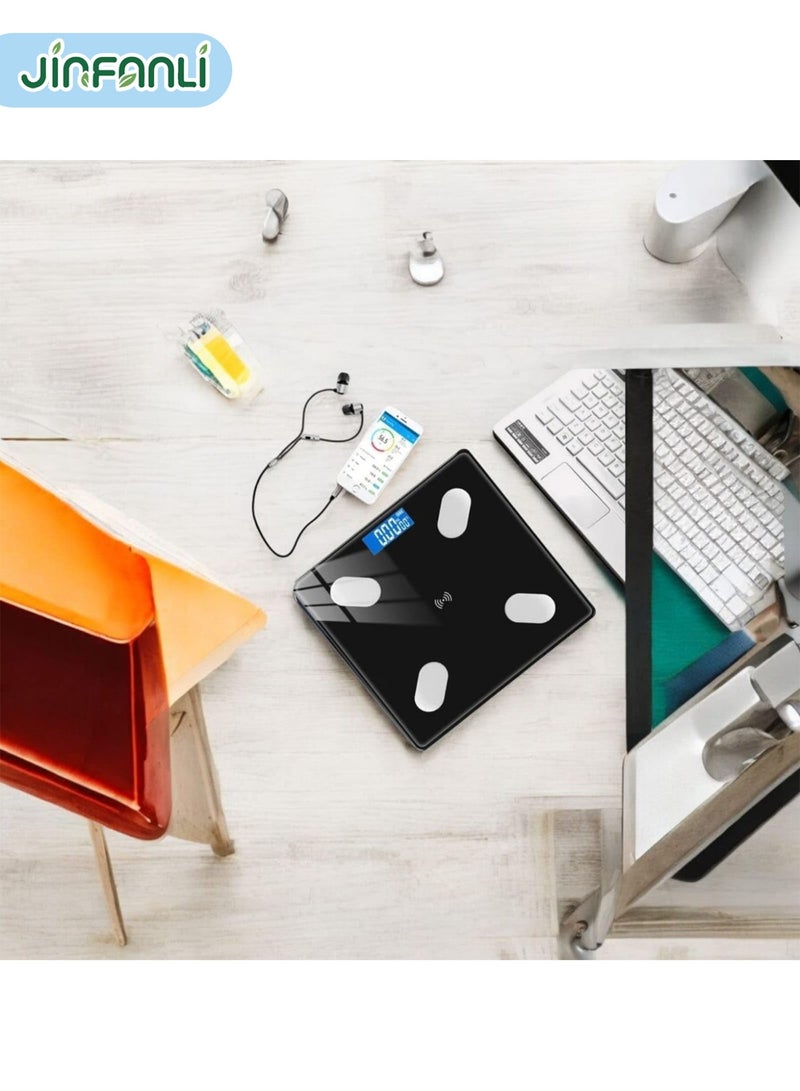 جين فان ل أنا ميزان ذكي لقياس وزن الجسم، ميزان حمام رقمي مزود بتقنية البلوتوث، ميزان دهون الجسم، ١٢ قياسًا، الوزن/دهون الجسم/مؤشر كتلة الجسم، تحليل تكوين الجسم للياقة البدنية، أسود، رطل/كجم، للاستخدام المنزلي والصالة الرياضية واليومي - Image 2