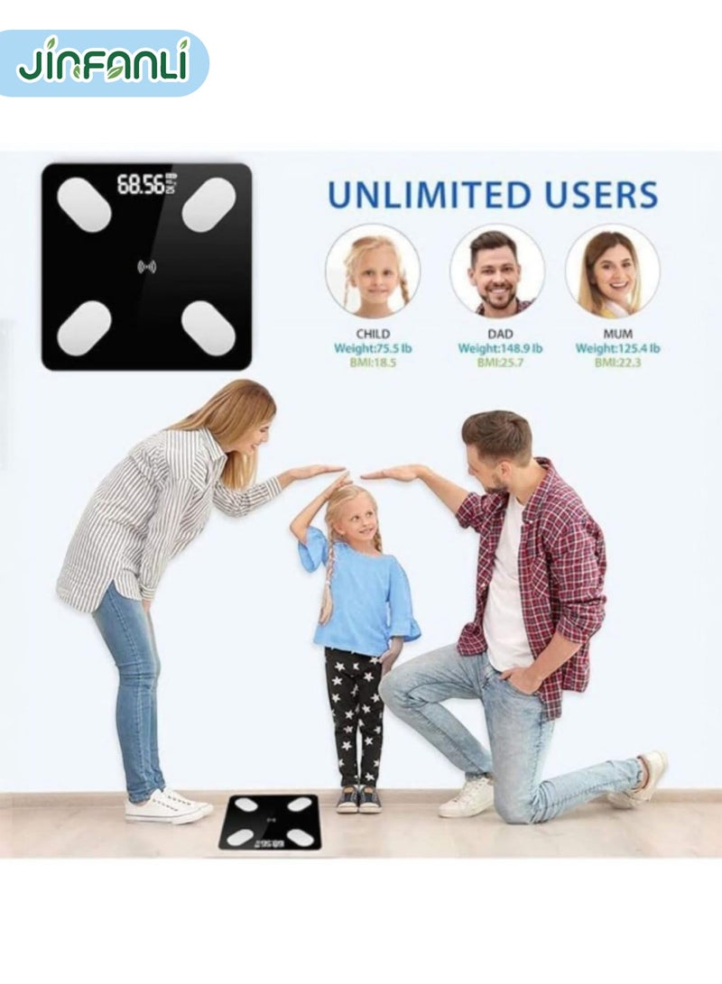 جين فان ل أنا ميزان ذكي لقياس وزن الجسم، ميزان حمام رقمي مزود بتقنية البلوتوث، ميزان دهون الجسم، ١٢ قياسًا، الوزن/دهون الجسم/مؤشر كتلة الجسم، تحليل تكوين الجسم للياقة البدنية، أسود، رطل/كجم، للاستخدام المنزلي والصالة الرياضية واليومي - Image 5
