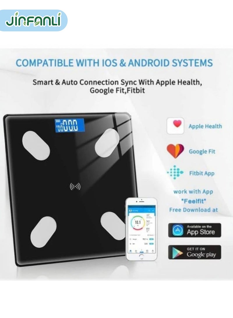 جين فان ل أنا ميزان ذكي لقياس وزن الجسم، ميزان حمام رقمي مزود بتقنية البلوتوث، ميزان دهون الجسم، ١٢ قياسًا، الوزن/دهون الجسم/مؤشر كتلة الجسم، تحليل تكوين الجسم للياقة البدنية، أسود، رطل/كجم، للاستخدام المنزلي والصالة الرياضية واليومي - Image 3