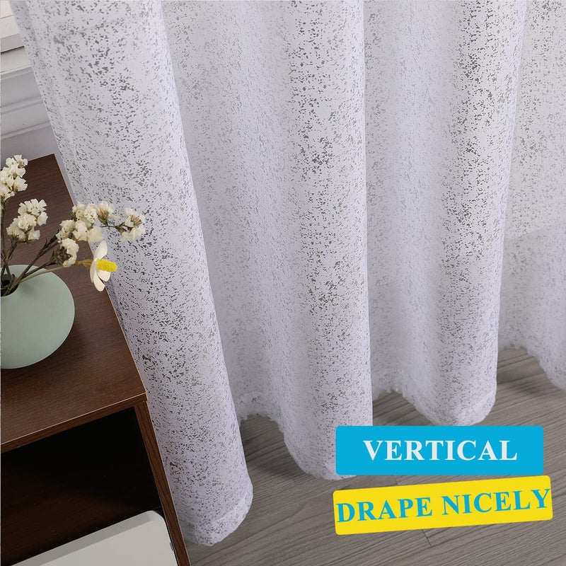 TERLYTEX TERLYTEX Silver White Sheer Curtains 45 Inch Length for Bedroom  Rod Pocket Chic Metallic Silver Foil Spots Print Sparkle Shiny Sheer Curtains 2 Panels Set for Windows  52 x 45 Inch  White Silver - Image 5