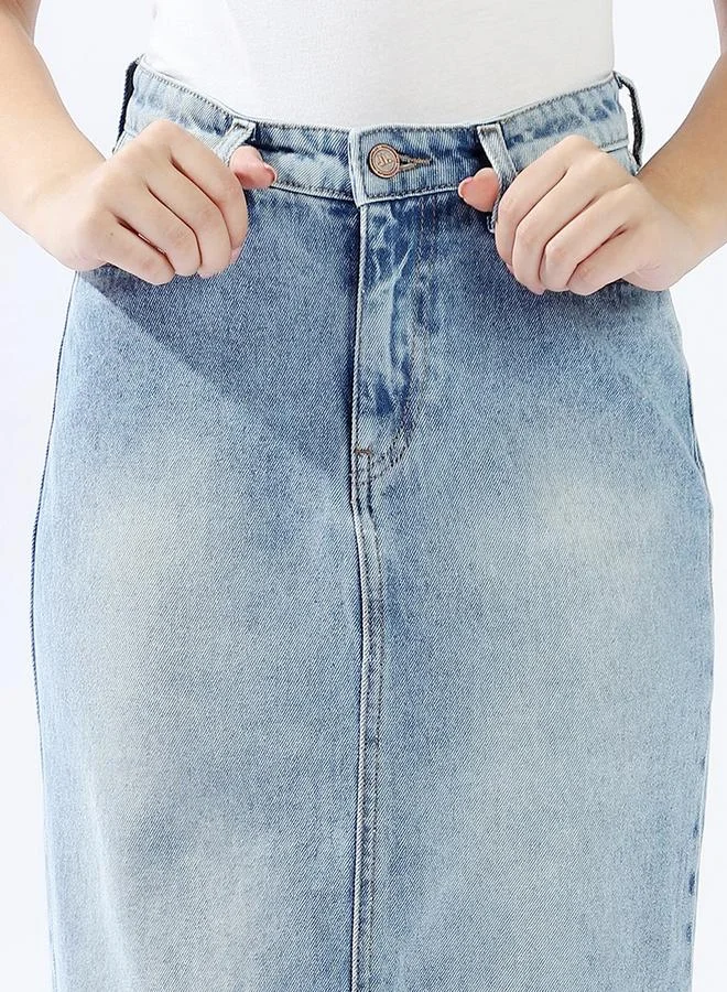 Hubberholme Pure Cotton Straight Midi Denim Side Slit Skirts