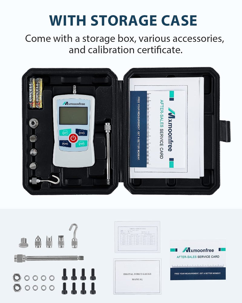 Mxmoonfree 500N Digital Force Gauge Push Pull Gauge Portable Force Meter with Units N/LB/Kg/Oz, Storage Case, Auto Backlit LCD, Auto Power-Off for Teaching School Lab Mechanical Physics (ZMF-500N) - Image 4