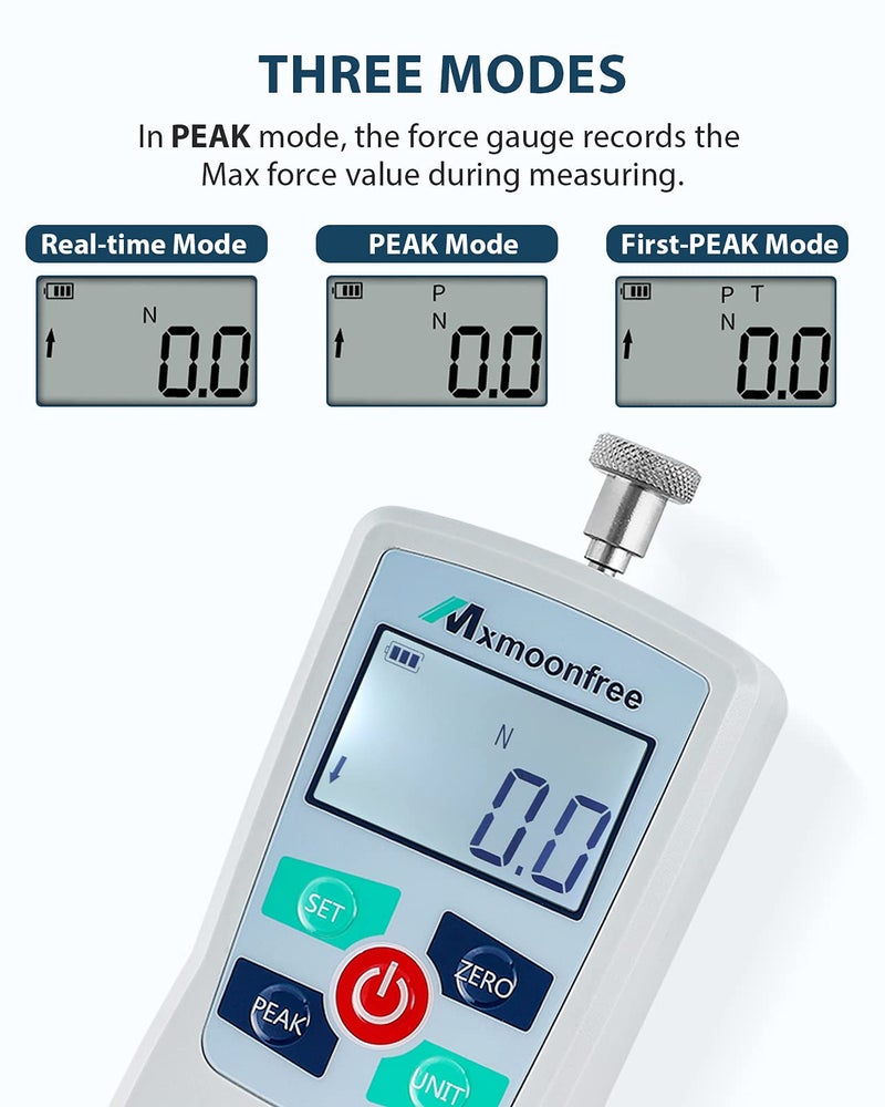 Mxmoonfree 500N Digital Force Gauge Push Pull Gauge Portable Force Meter with Units N/LB/Kg/Oz, Storage Case, Auto Backlit LCD, Auto Power-Off for Teaching School Lab Mechanical Physics (ZMF-500N) - Image 3