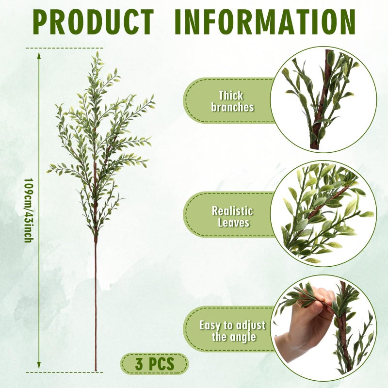 Suncalla 3 Pack 43" Artificial Eucalyptus Branches for Spring Home Decor, Tall Faux Greenery Stems for Vases, Centerpieces, Wedding Arrangements, Table Displays, Farmhouse Modern Floral Decorations - Image 3
